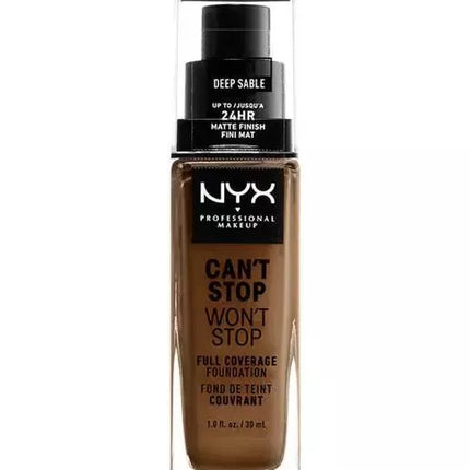 Makiažo pagrindas "Nyx Can't Stop Won't Stop" pilnos dengiamumo, atspalvis Deep Sable, 30ml