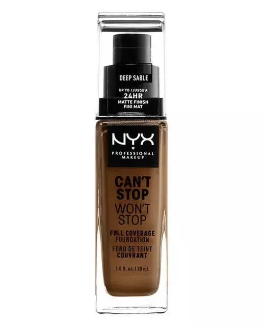 Makiažo pagrindas "Nyx Can't Stop Won't Stop" pilnos dengiamumo, atspalvis Deep Sable, 30ml