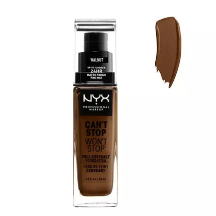 NYX Can´t Stop Won´t Stop pilnai maskuojantis makiažo pagrindas, "Walnut" 30ml