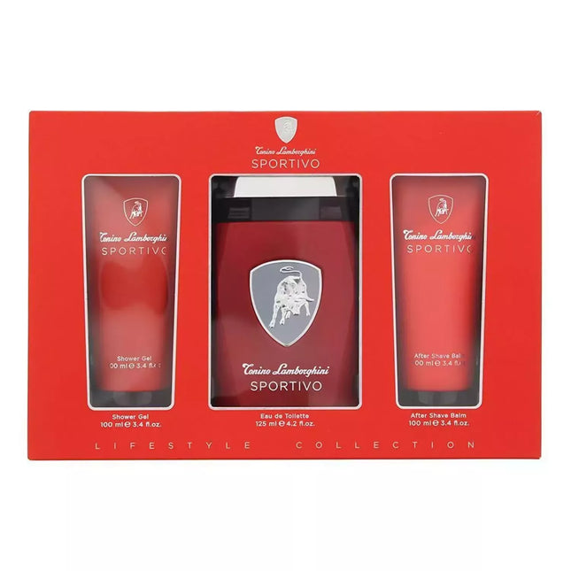 Tonino Lamborghini Sportivo Tualetinis Vanduo 125ml Purškiklis, Dušo Želė 100ml, Balzamas Po Skutimosi 100ml