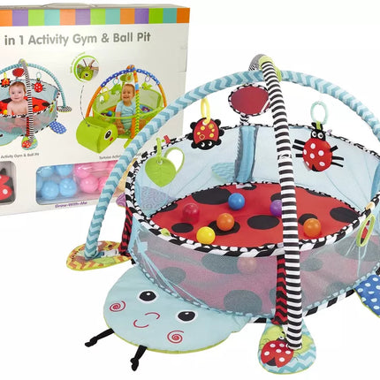 Mokomasis žaidimų kilimėlis „Ladybug“ su kamuoliukais kūdikiams
