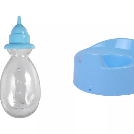 Mėlyna lėlė-kūdikis, puodukas, geria, sisiuoja, 24 cm