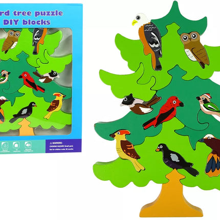 Medinis medis paukščiai „pasidaryk pats“ mediniai dėlionės blokeliai