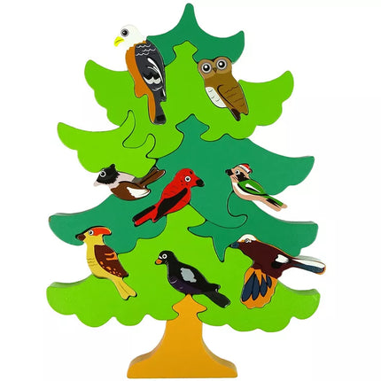 Medinis medis paukščiai „pasidaryk pats“ mediniai dėlionės blokeliai