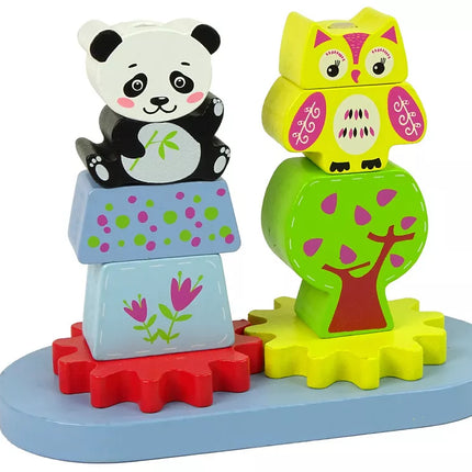 Medinis rūšiuoklis su gyvūnais: pelėda, panda, krumpliaračiai