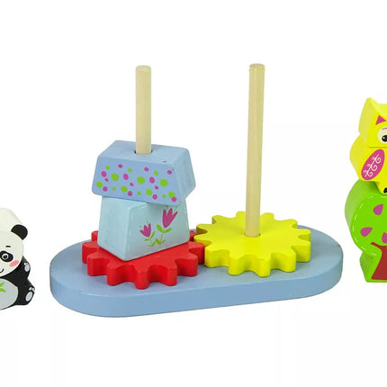 Medinis rūšiuoklis su gyvūnais: pelėda, panda, krumpliaračiai