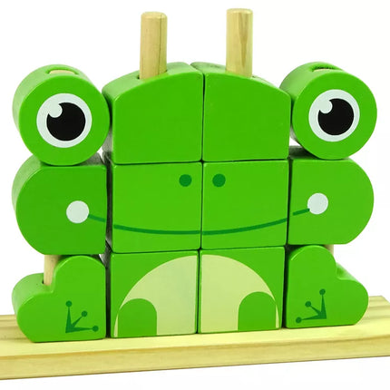 Kūrybingi erdviniai mediniai kaladėliai 3D varlės dėlionė