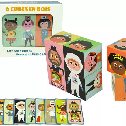 Mediniai kaladėlių personažų rinkiniai, 6 dalių dėlionė, spalvinga