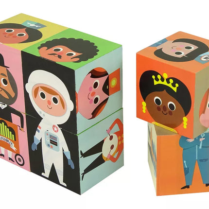 Mediniai kaladėlių personažų rinkiniai, 6 dalių dėlionė, spalvinga