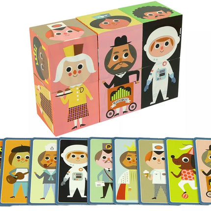 Mediniai kaladėlių personažų rinkiniai, 6 dalių dėlionė, spalvinga