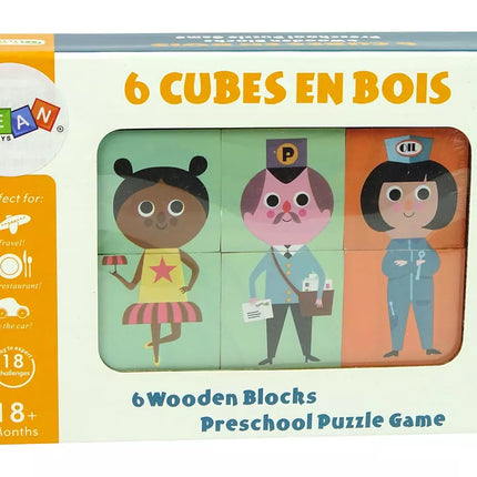 Mediniai kaladėlių personažų rinkiniai, 6 dalių dėlionė, spalvinga