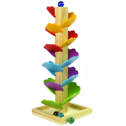 Medinis kamuoliukų ridenimo žaislas su lapeliais