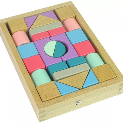 Medinės kaladėlės pastelinės spalvos 28 vnt. Pilis