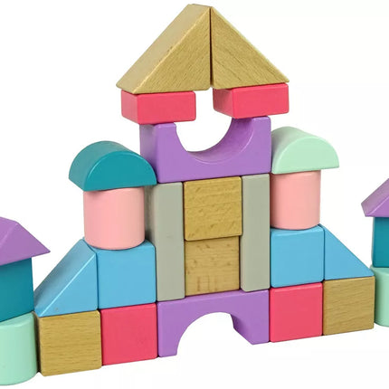 Medinės kaladėlės pastelinės spalvos 28 vnt. Pilis