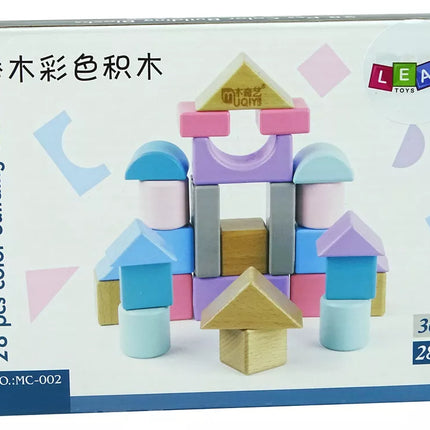 Medinės kaladėlės pastelinės spalvos 28 vnt. Pilis