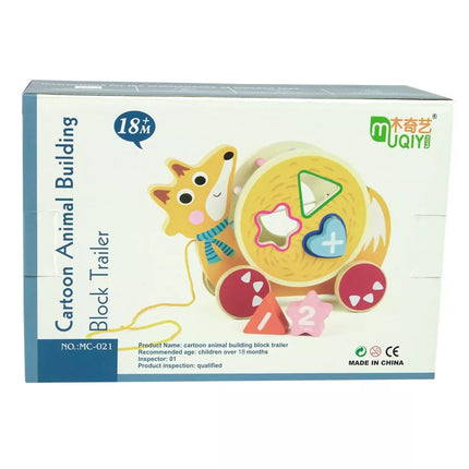 Traukiama medinė lapė-rūšiuoklė su kaladėlėmis