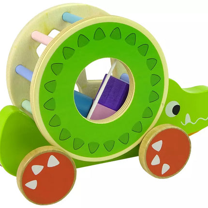 Krokodilo traukiamas medinių kaladėlių rūšiuotojas su ratukais