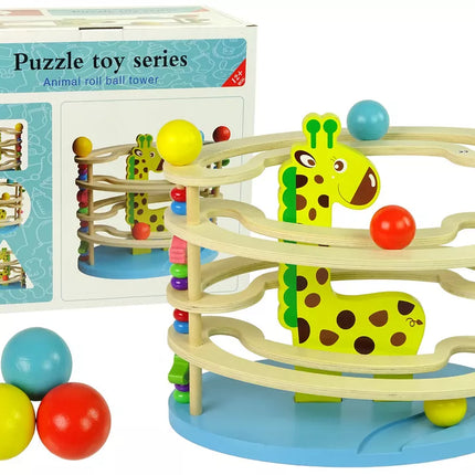 Medinis žirafos formos kamuoliukų trasa su karoliukais