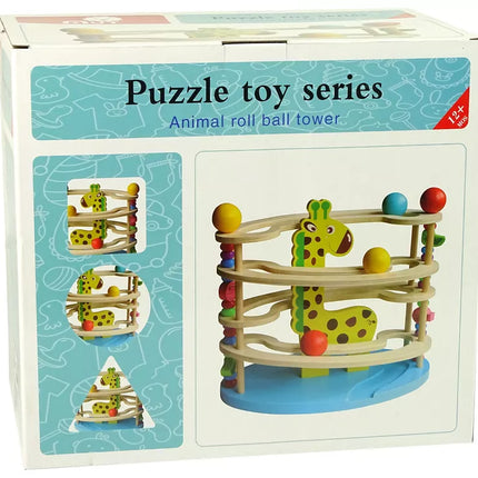 Medinis žirafos formos kamuoliukų trasa su karoliukais