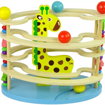 Medinis žirafos formos kamuoliukų trasa su karoliukais