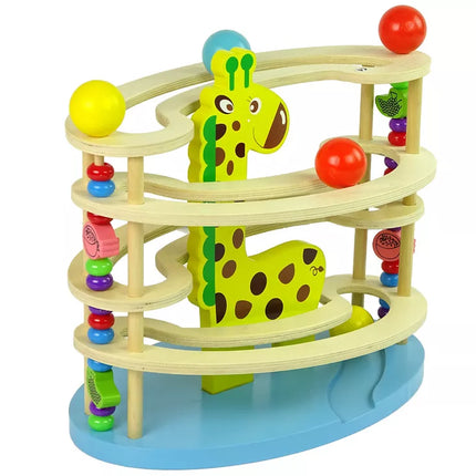 Medinis žirafos formos kamuoliukų trasa su karoliukais