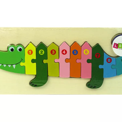 Medinių dėlionių rinkinys „Krokodilo skaičiai“