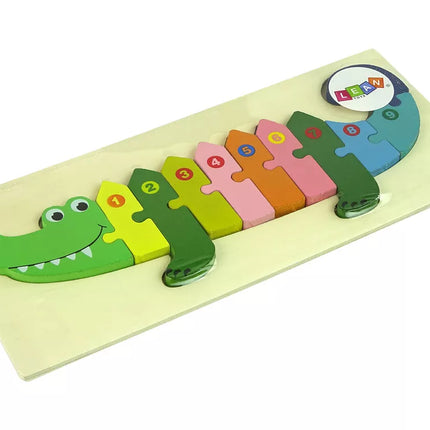 Medinių dėlionių rinkinys „Krokodilo skaičiai“