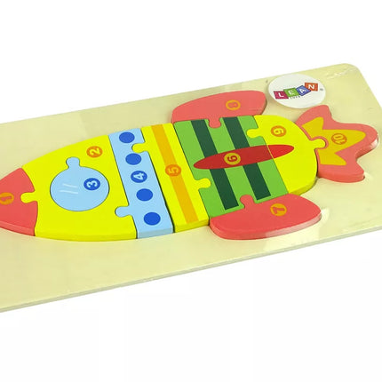 Medinių dėlionių rinkinys Raketa su skaičiais