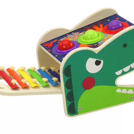 Dinozaurų cimbolų plaktukas 2in1 medinis raudonas