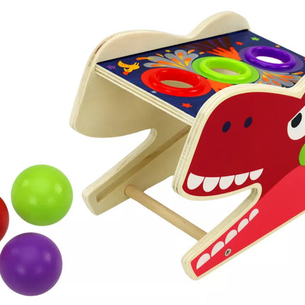 Dinozaurų cimbolų plaktukas 2in1 medinis raudonas