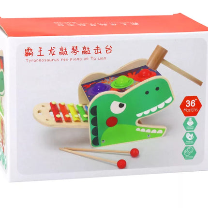 Dinozaurų cimbolų plaktukas 2in1 medinis raudonas