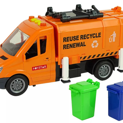 Šiukšliavežė su frikciniu varikliu, garso efektais, oranžinė