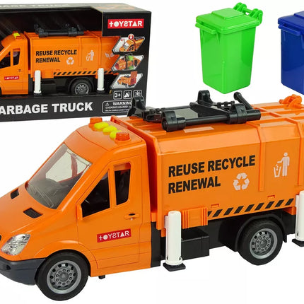 Šiukšliavežė su frikciniu varikliu, garso efektais, oranžinė