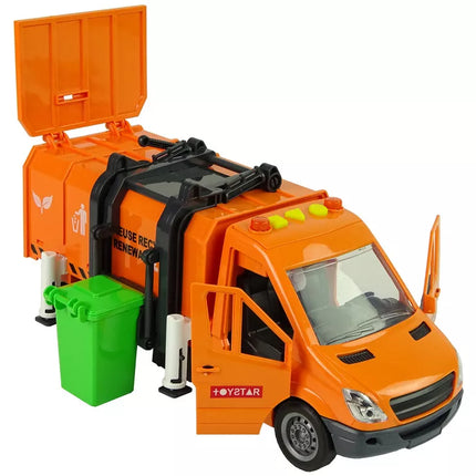 Šiukšliavežė su frikciniu varikliu, garso efektais, oranžinė