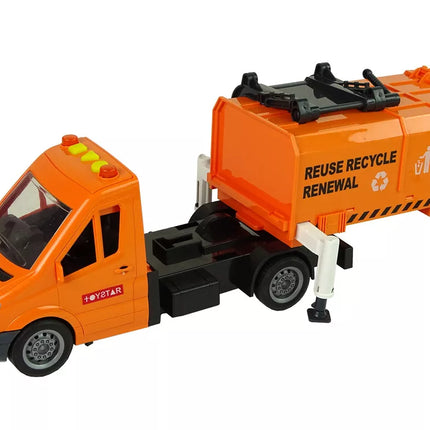Šiukšliavežė su frikciniu varikliu, garso efektais, oranžinė