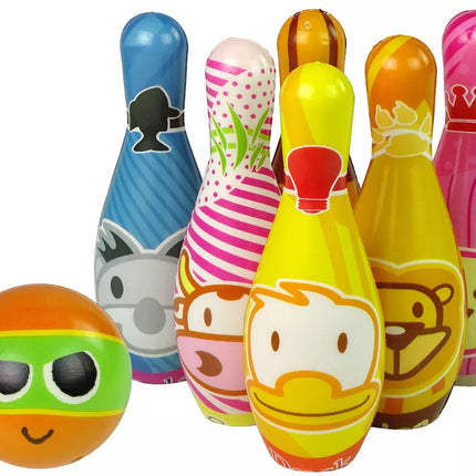 Minkštas boulingo rinkinys, 6 vienetai, spalvoti kamuoliai su skaičiais