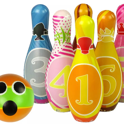 Minkštas boulingo rinkinys, 6 vienetai, spalvoti kamuoliai su skaičiais