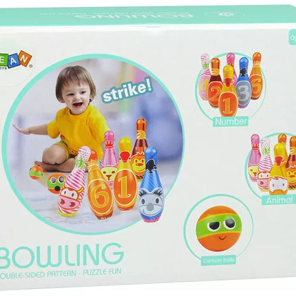 Minkštas boulingo rinkinys, 6 vienetai, spalvoti kamuoliai su skaičiais