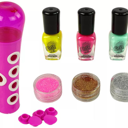 Nagų lakavimo rinkinys, nagų blizgučių dozatorius, nagų lako lipdukai