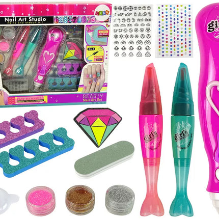 Nagų lakavimo rinkinys, nagų pieštukai, blizgučių dozatorius, deimantai