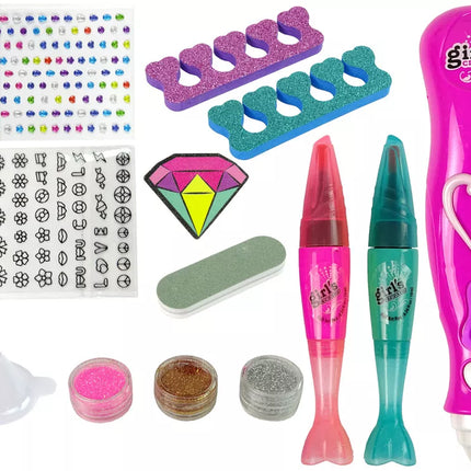 Nagų lakavimo rinkinys, nagų pieštukai, blizgučių dozatorius, deimantai