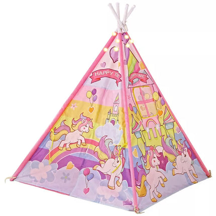 Šviečianti palapinė vaikams, vienaragiai ir poniai, rožinė