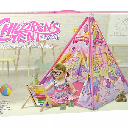 Šviečianti palapinė vaikams, vienaragiai ir poniai, rožinė