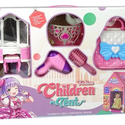 Princesės palapinė vaikams Grožio salonas Rožiniai aksesuarai Karūna