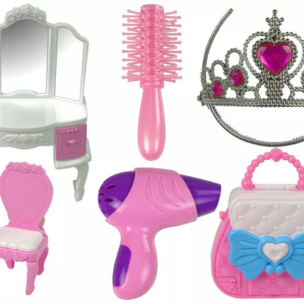 Princesės palapinė vaikams Grožio salonas Rožiniai aksesuarai Karūna