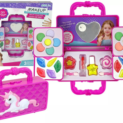 Maža rankinė, vienaragio makiažas, akių šešėliai, blizgesiai