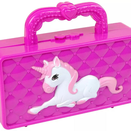 Maža rankinė, vienaragio makiažas, akių šešėliai, blizgesiai