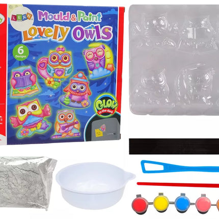 Pasidaryk pats tapybos rinkinys: švytinčios pelėdos iš gipso, magnetukai