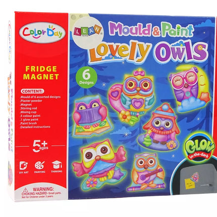 Pasidaryk pats tapybos rinkinys: švytinčios pelėdos iš gipso, magnetukai