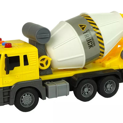 Betono maišyklė geltona besisukantis kaušas garsai šviesos